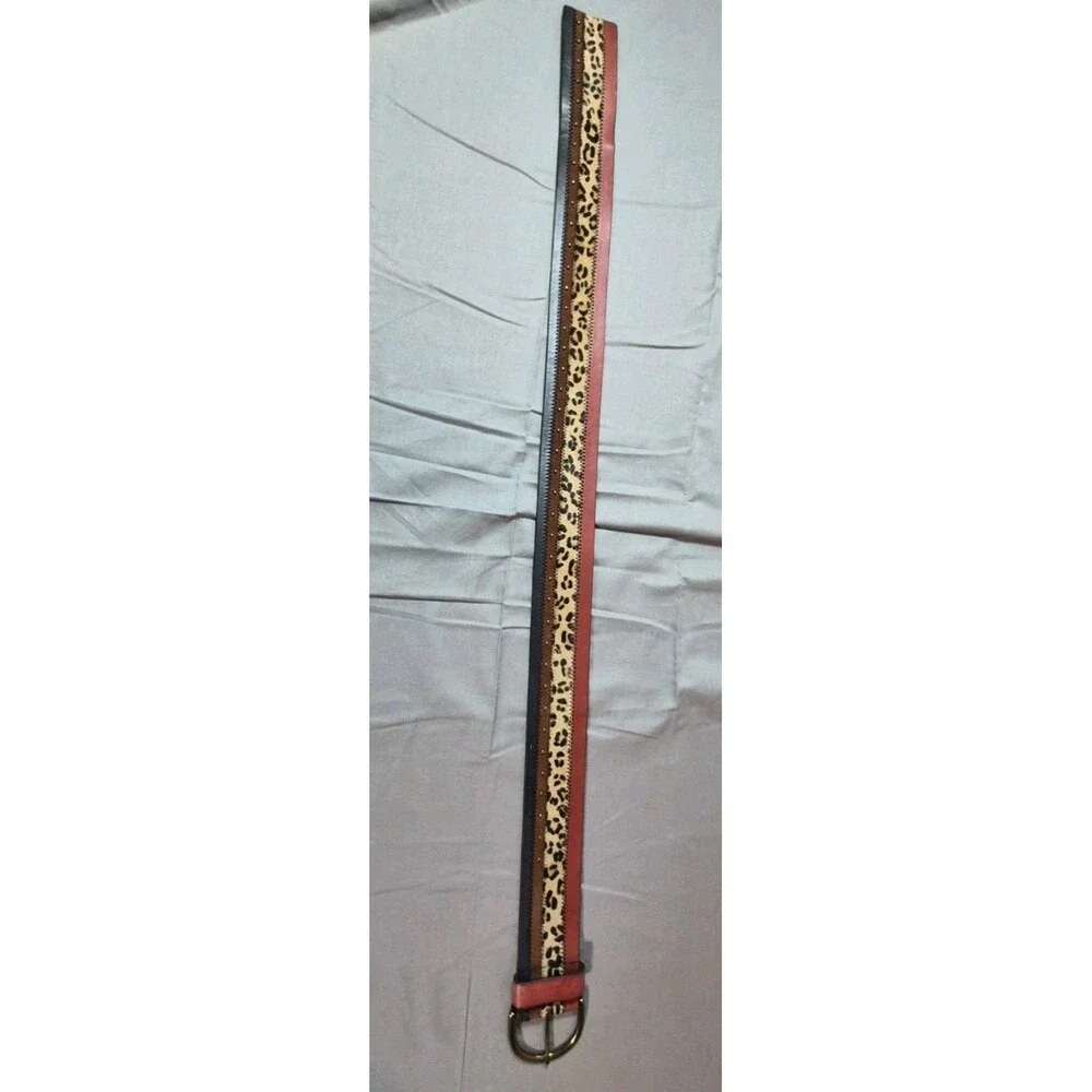 Linea Pelle Leather Mixed Media Panel Waist Belt Womens Size Medium Animal Print